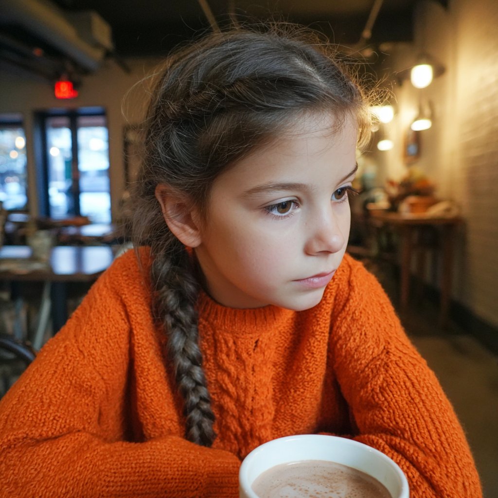 A little girl sitting in a coffee shop | Source: Midjourney