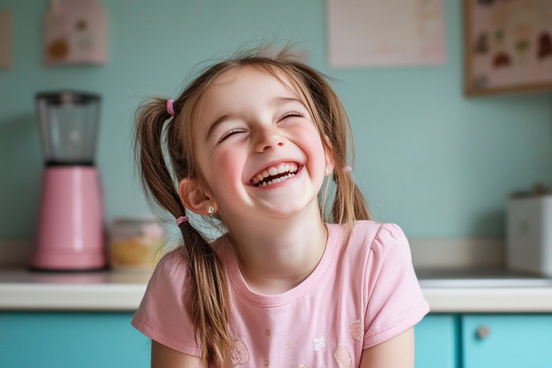 A happy young girl in a kitchen | Source: Midjourney