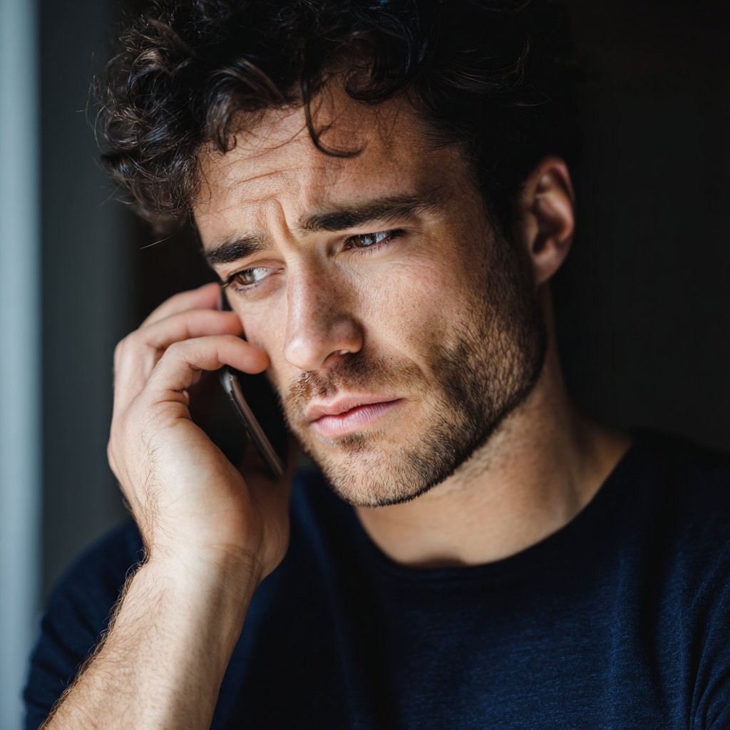 A worried man talking on a phone | Source: Midjourney