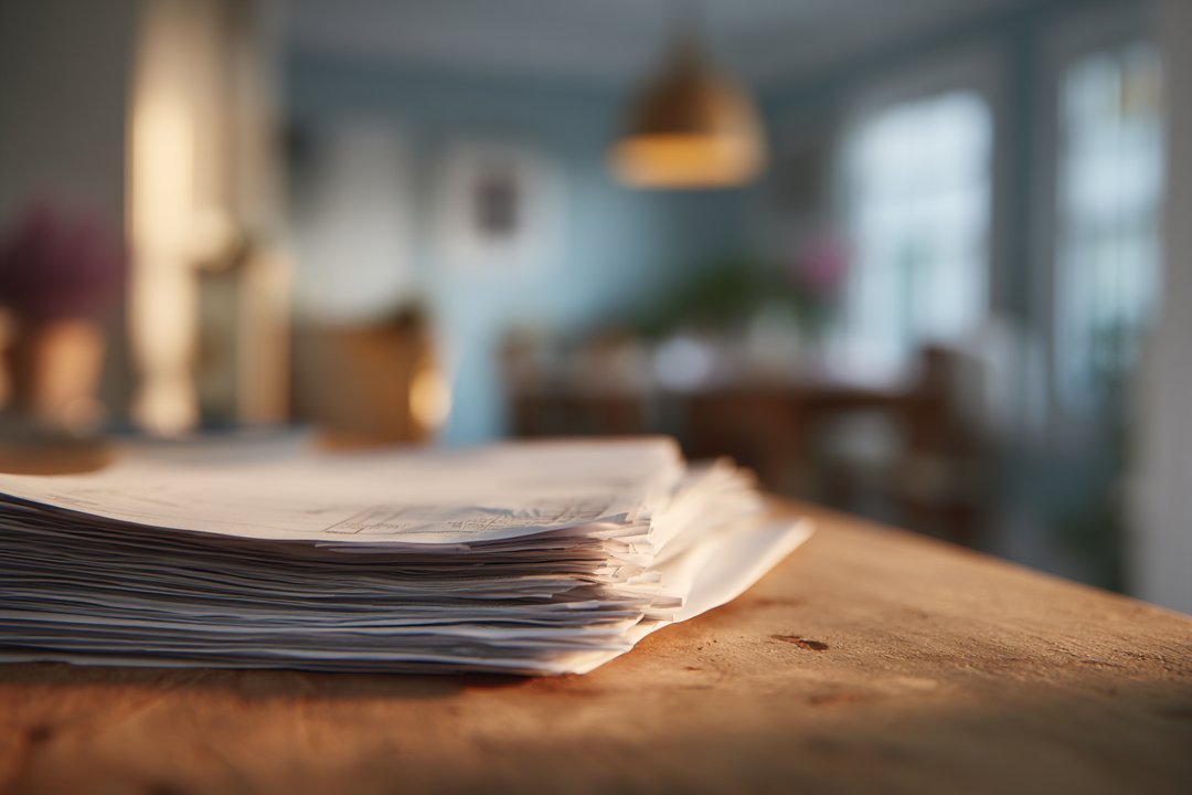 A stack of paperwork on a table | Source: Midjourney