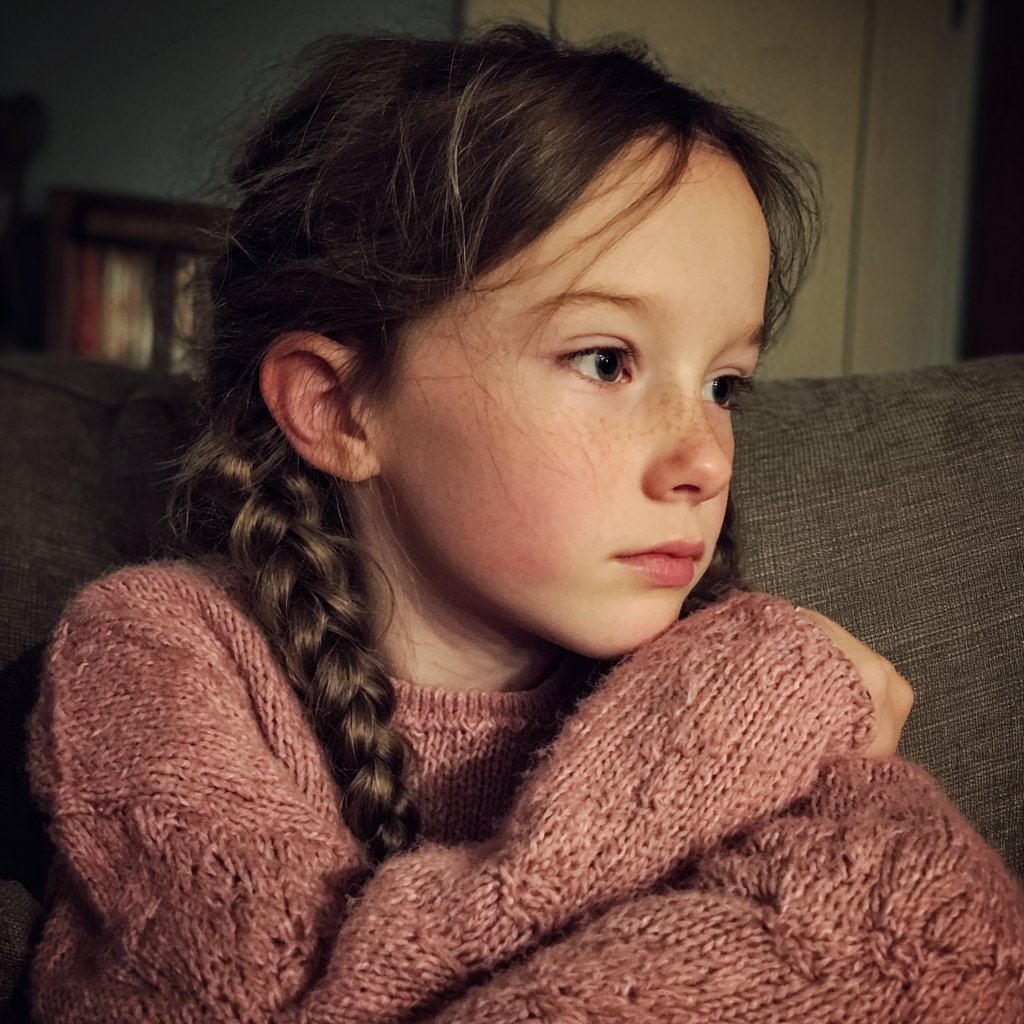 A little girl wearing a pink sweater | Source: Midjourney