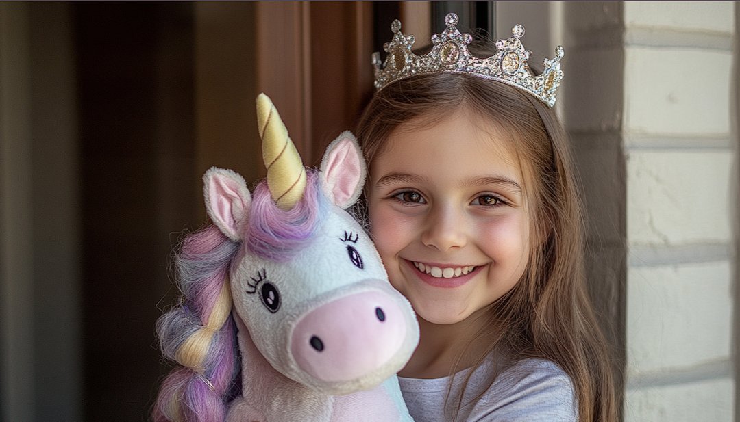 A young girl holding a unicorn plush | Source: Midjourney