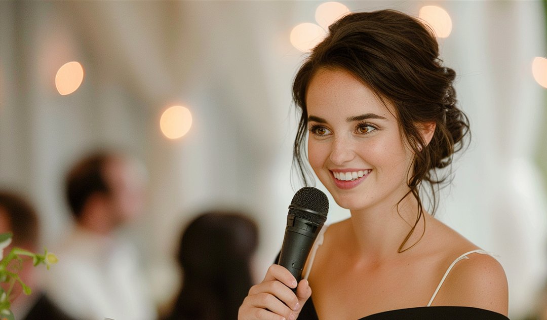 A woman giving a speech at a wedding | Source: Midjourney