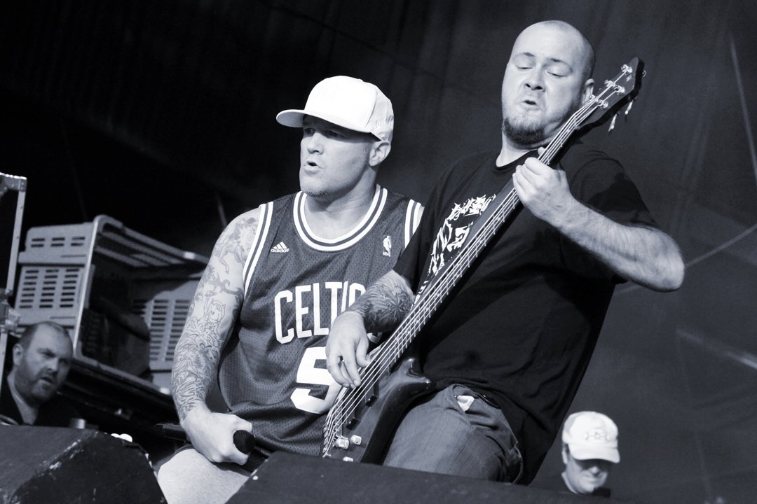 Fred Durst (left) and Sam Rivers of Limp Bizkit performing on stage at the Pukkelpop Festival, in Hasselt, Belgium, on August 20, 2010 | Source: Getty Images