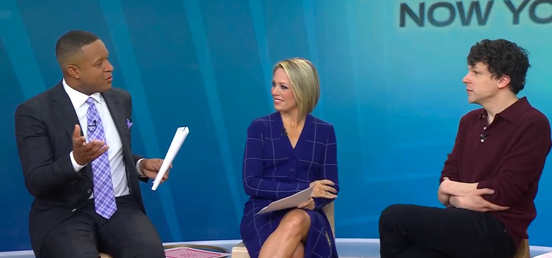 Craig Melvin recounting a blood donation story that Jesse Eisenberg was involved in, as another 