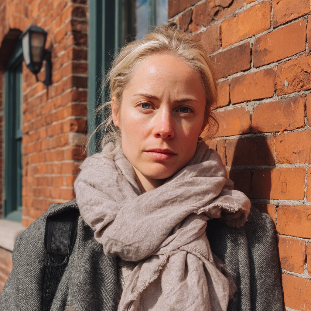A pensive woman standing outside a building | Source: Midjourney