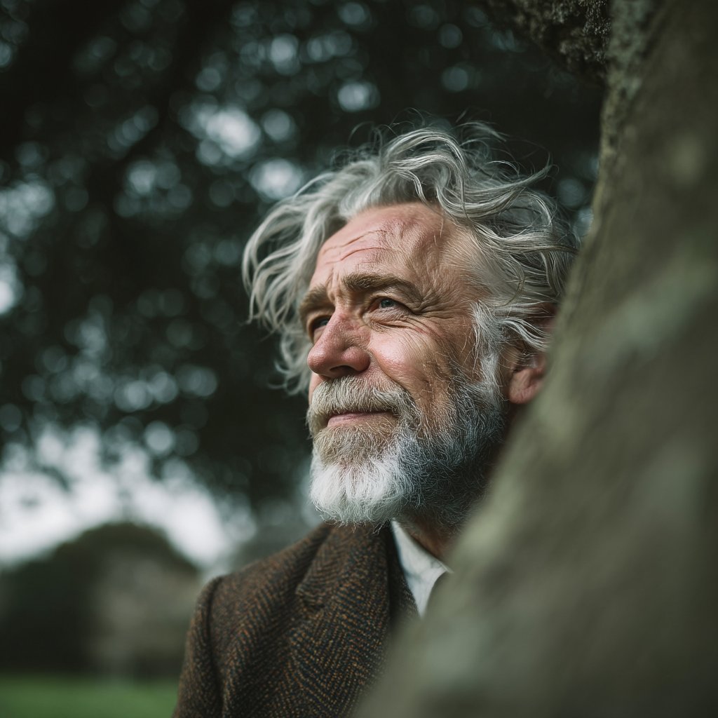 A man peeking behind a tree | Source: Midjourney