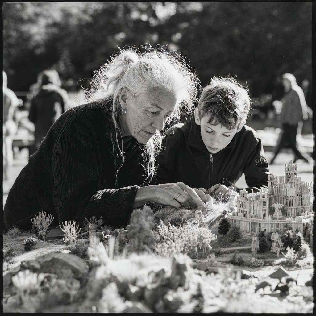 A grandmother playing in the sand with her grandson | Source: Midjourney