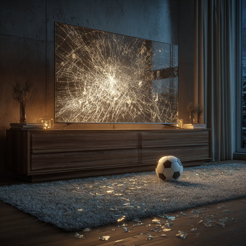 A football near a broken TV | Source: Midjourney