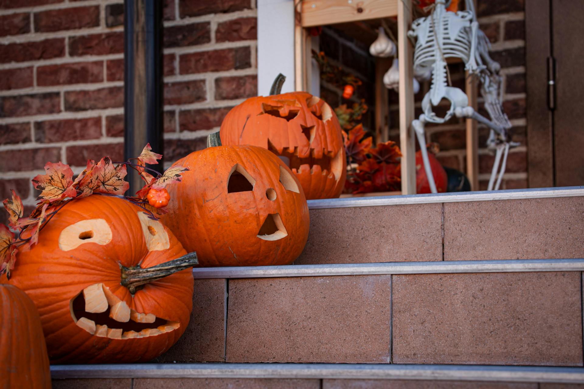 Pumpkins lined on the stairs | Source: Pexels