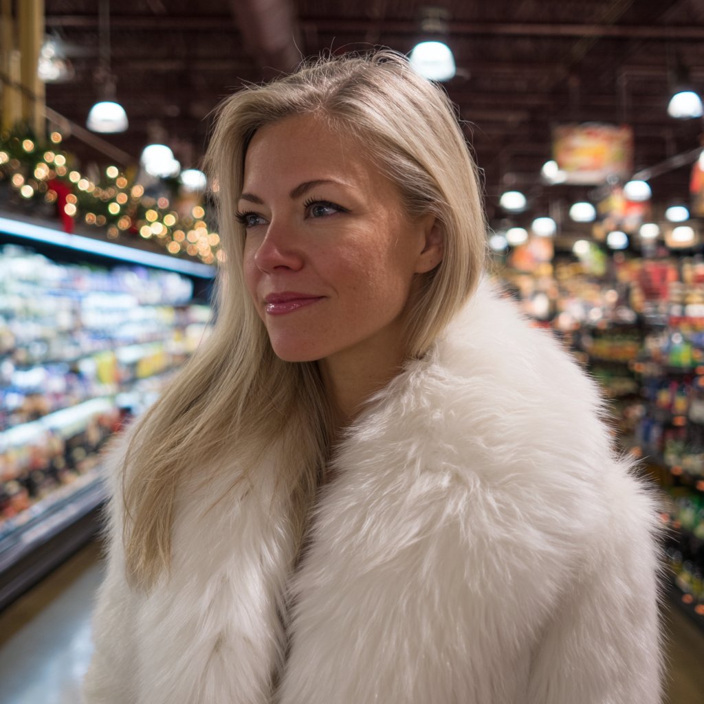 A woman wearing a white fur coat | Source: Midjourney
