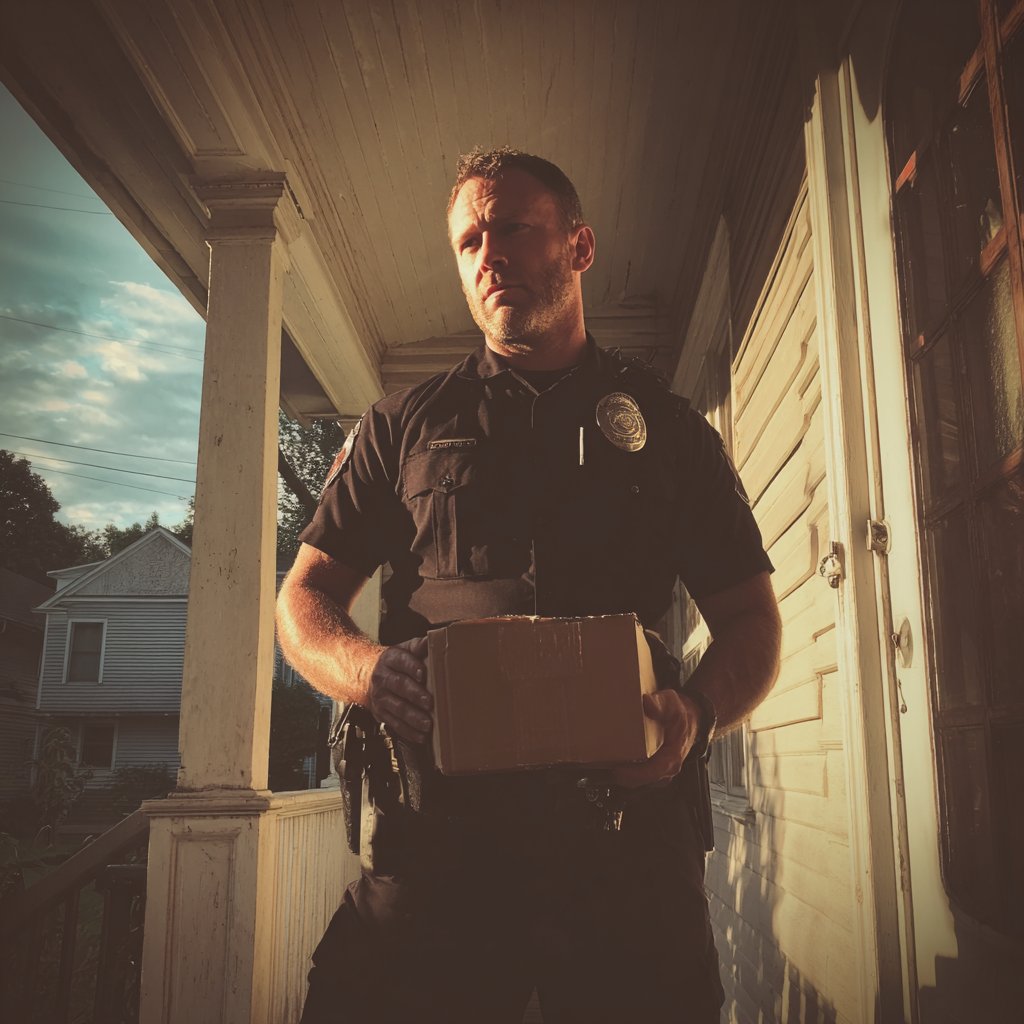 A police officer holding a cardboard box | Source: Midjourney