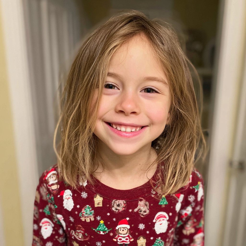 A smiling little girl in Christmas pajamas | Source: Midjourney