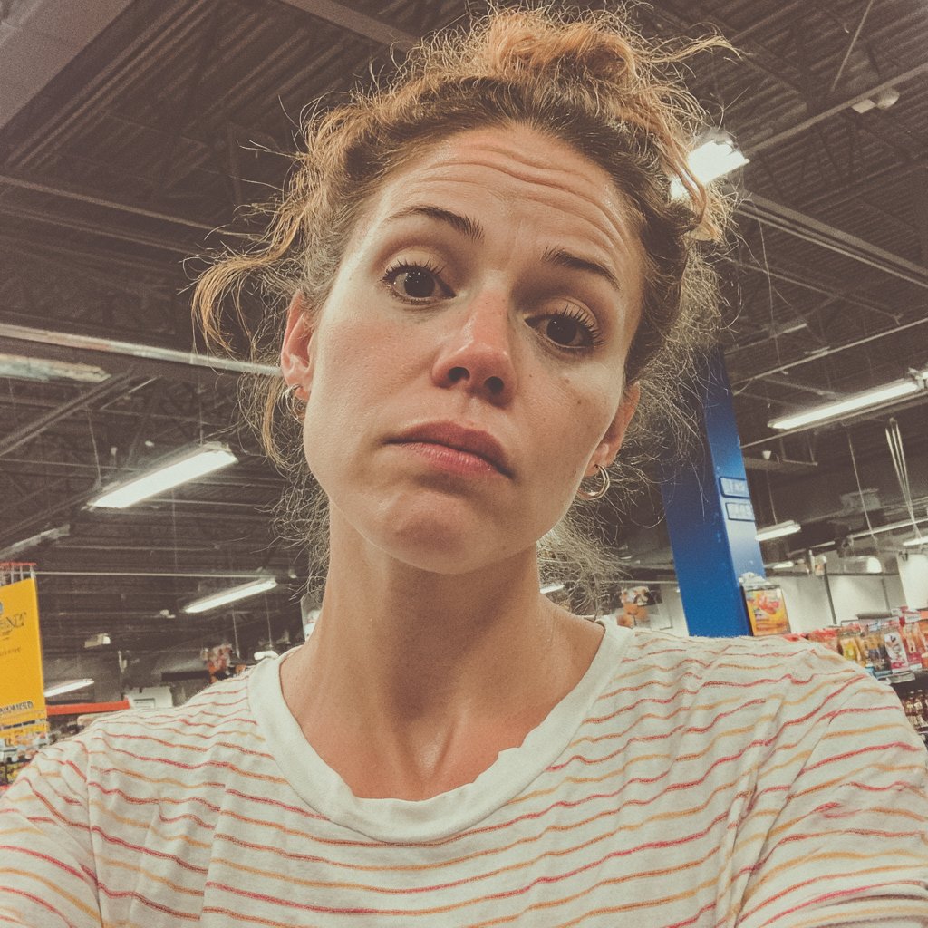 An emotional woman standing in a grocery store | Source: Midjourney
