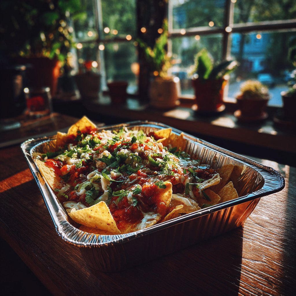 A container of nachos on a table | Source: Midjourney