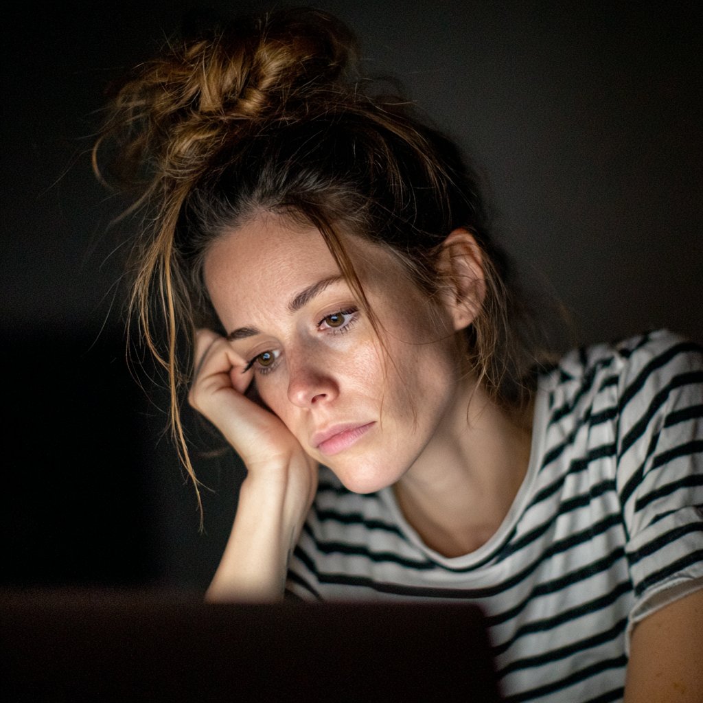 A woman sitting at a table, looking at a laptop | Source: Midjourney