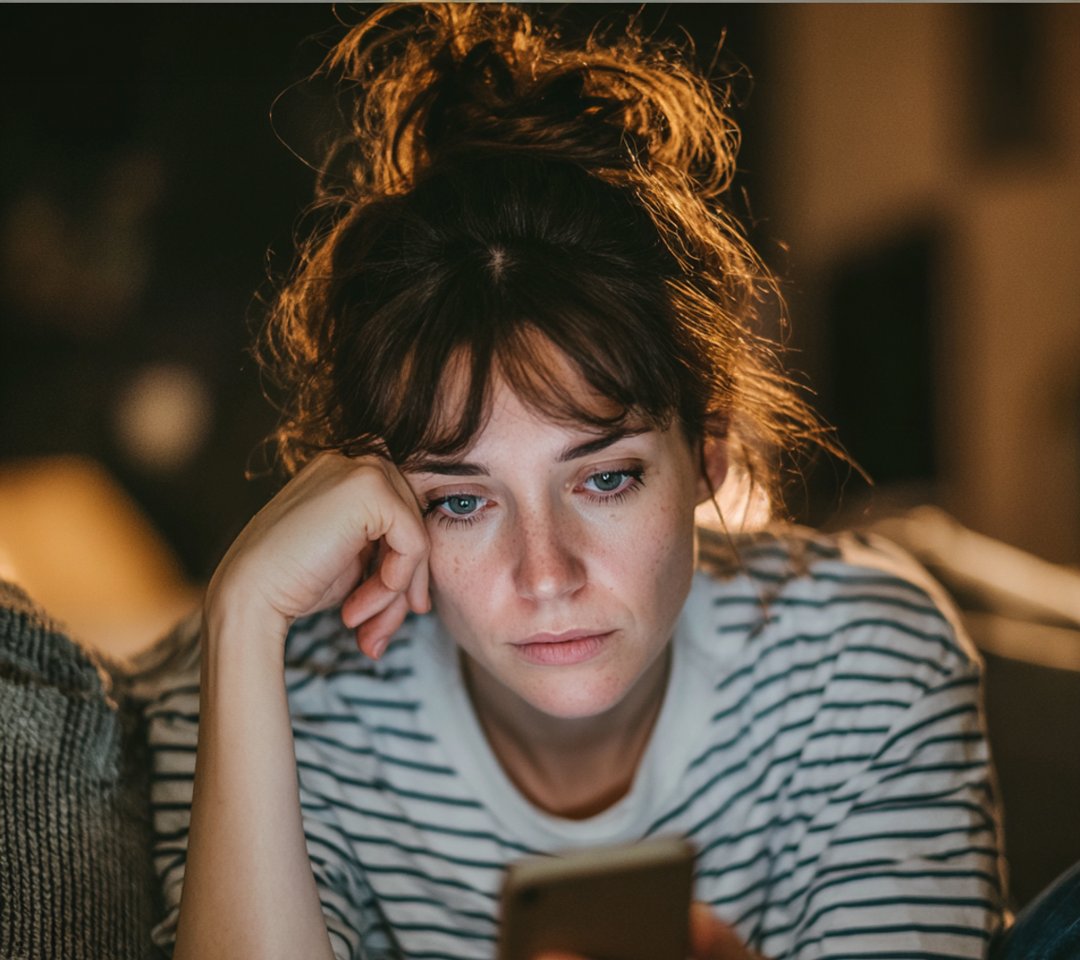 A woman sitting and using her cellphone | Source: Midjourney