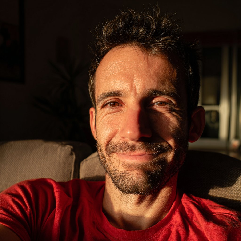 A smiling man sitting on a couch | Source: Midjourney