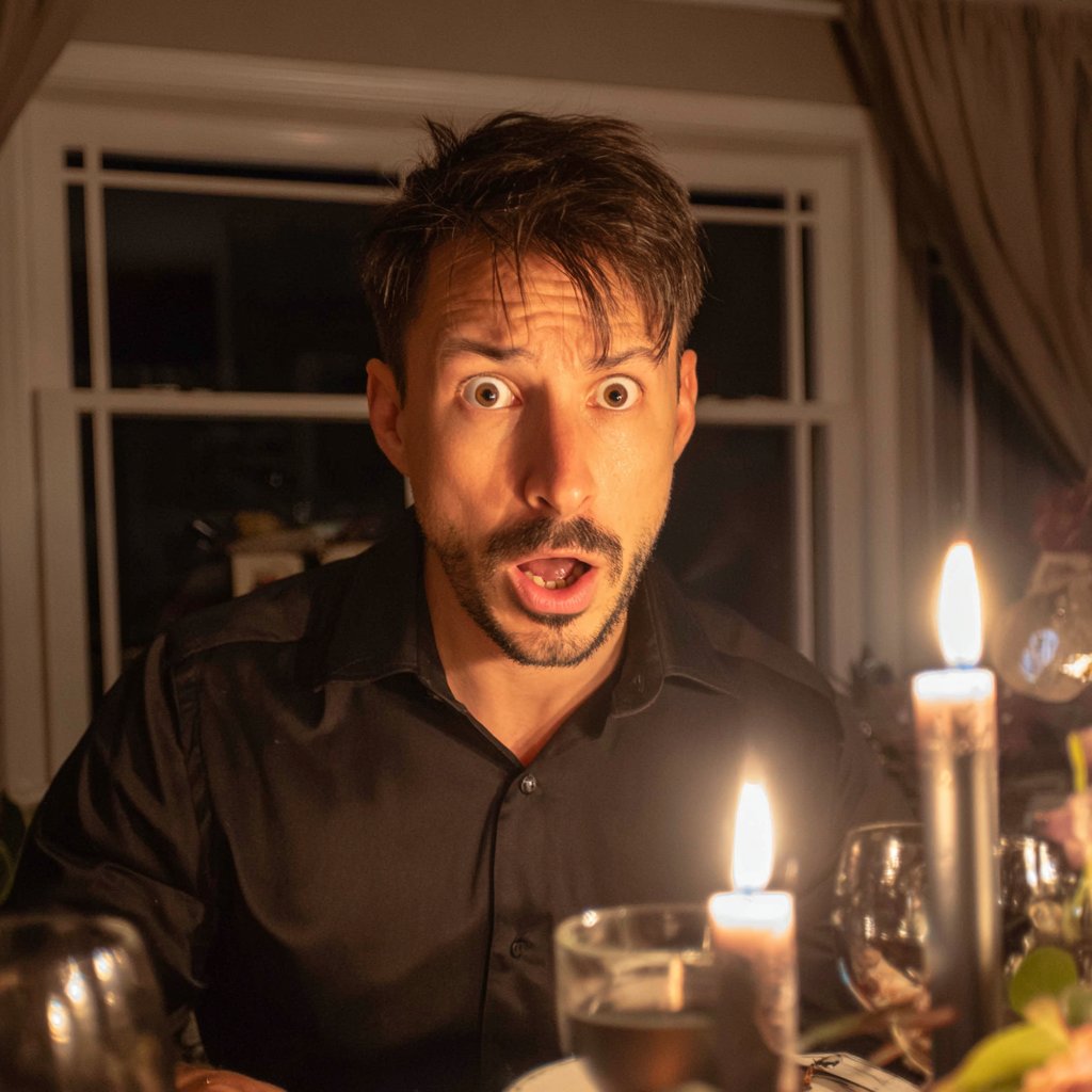A shocked man wearing a black formal shirt | Source: Midjourney