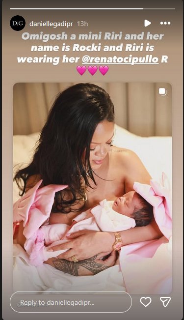 Danielle Greenblatt gushes over the necklace Rihanna wore from a post shared on her Instagram Story on September 25, 2025. | Source: Instagram/daniellegadipr
