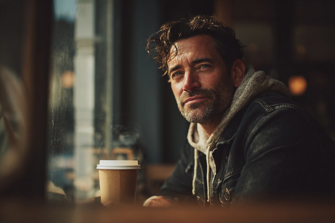A man sitting in a coffee shop | Source: Midjourney