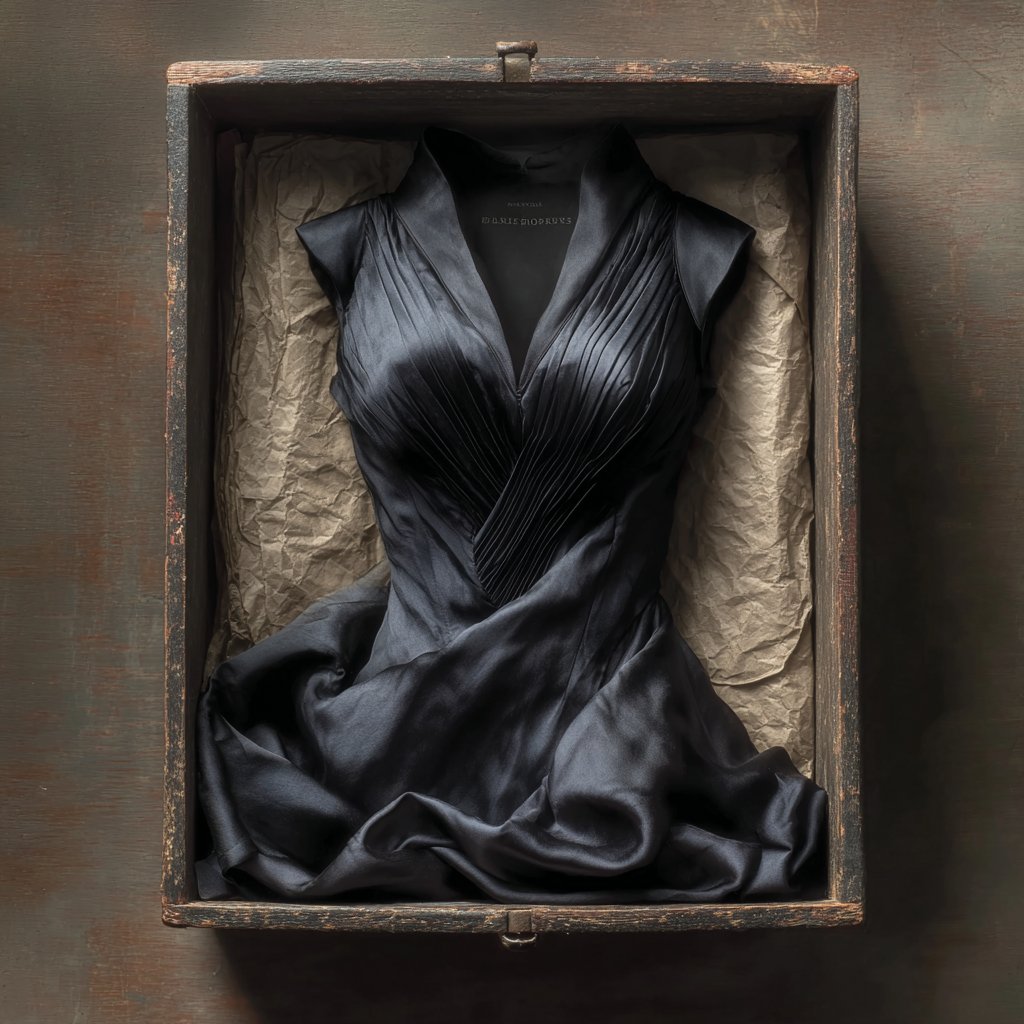 A black gown in a box | Source: Midjourney