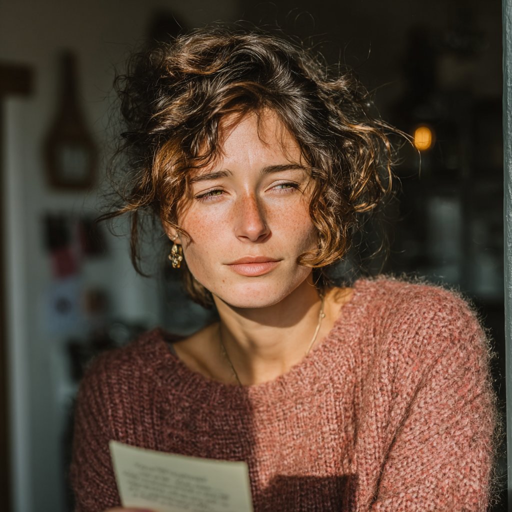 A woman squinting while reading a note | Source: Midjourney