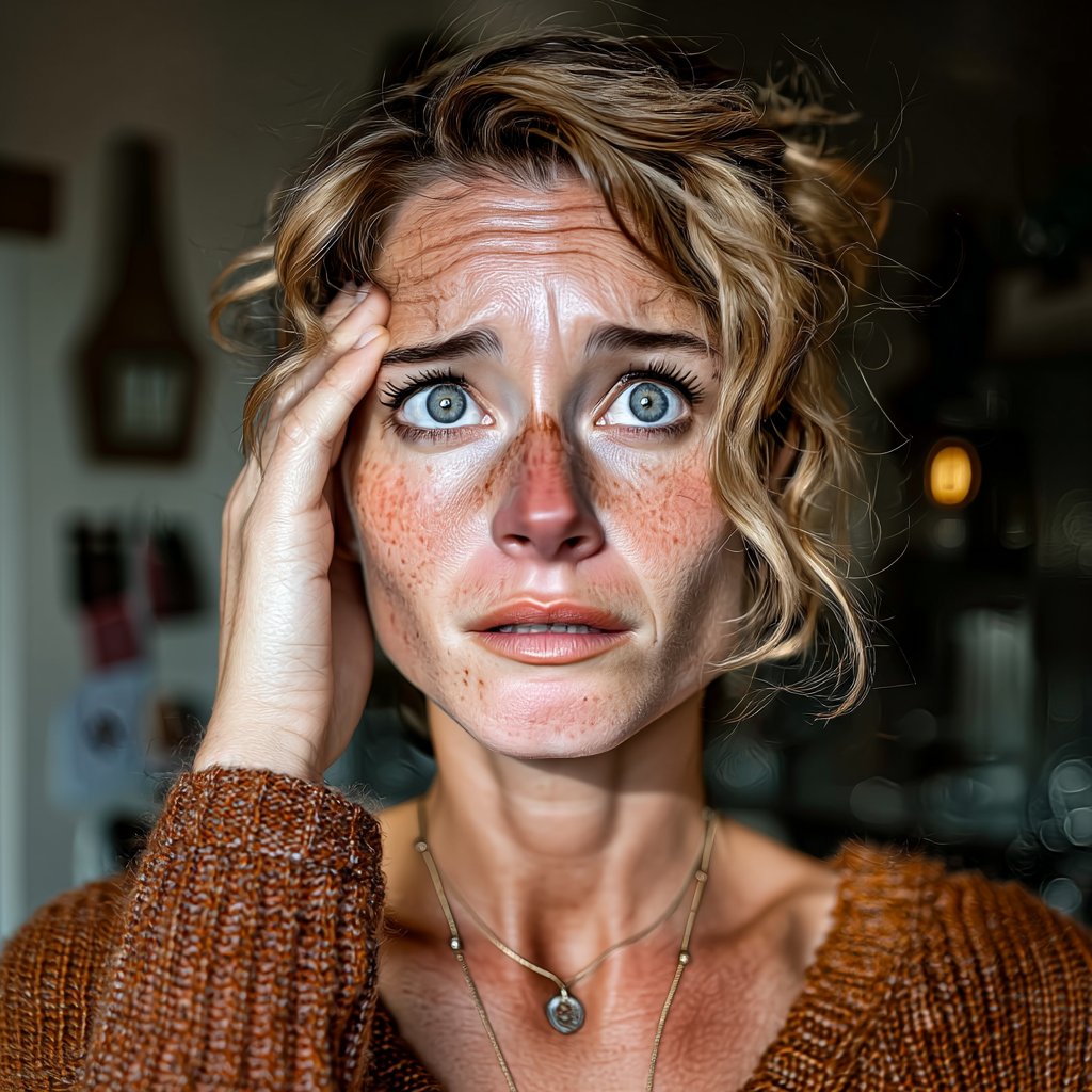 A distressed woman frowning | Source: Midjourney