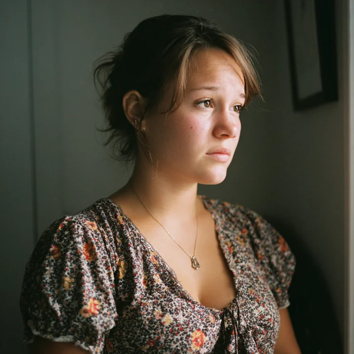 A close-up shot of a sad young woman | Source: Midjourney