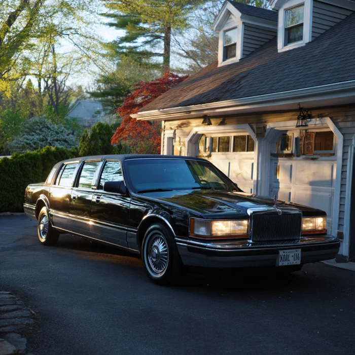 A black limousine outside a house | Source: Midjourney