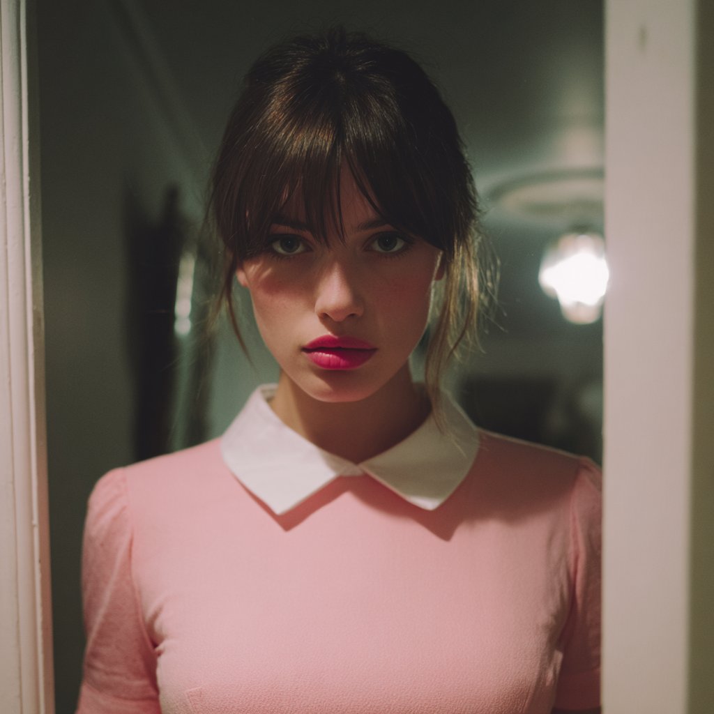 An upset woman wearing a pink and white dress | Source: Midjourney