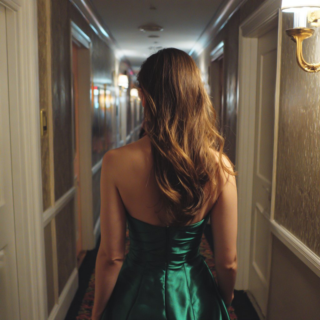 A woman walking down a hallway | Source: Midjourney