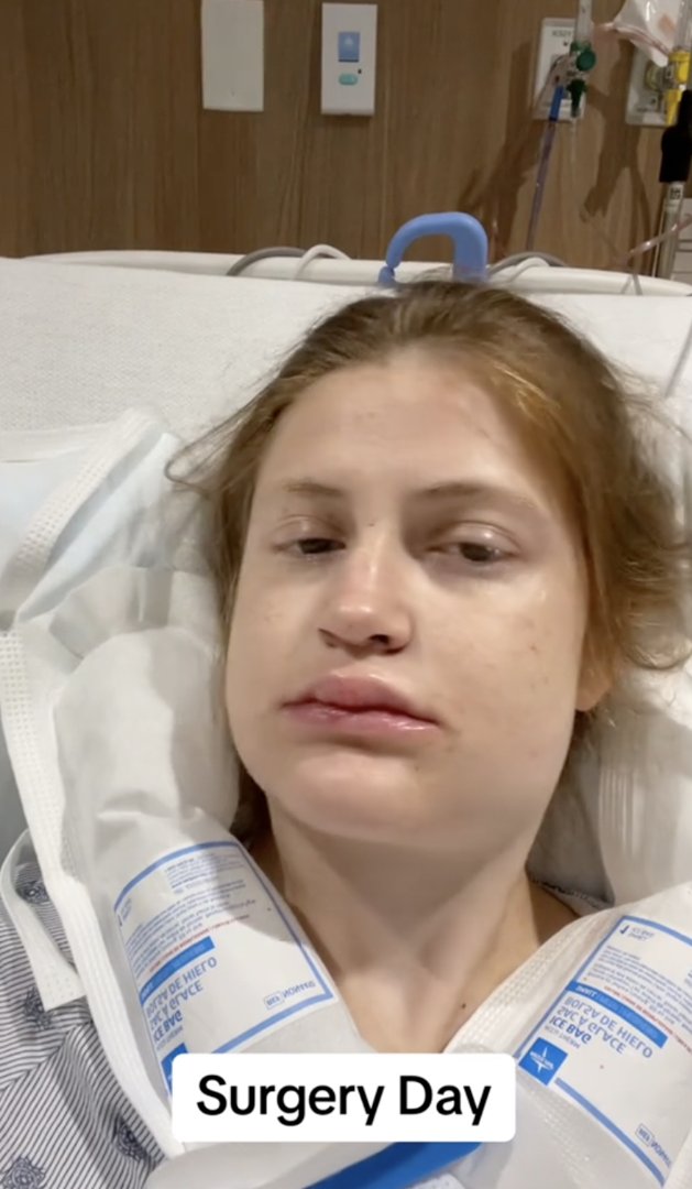 Virginia Elder rests post-operation, with visible swelling and cooling packs in place. | Source: TikTok/virginiaeelder