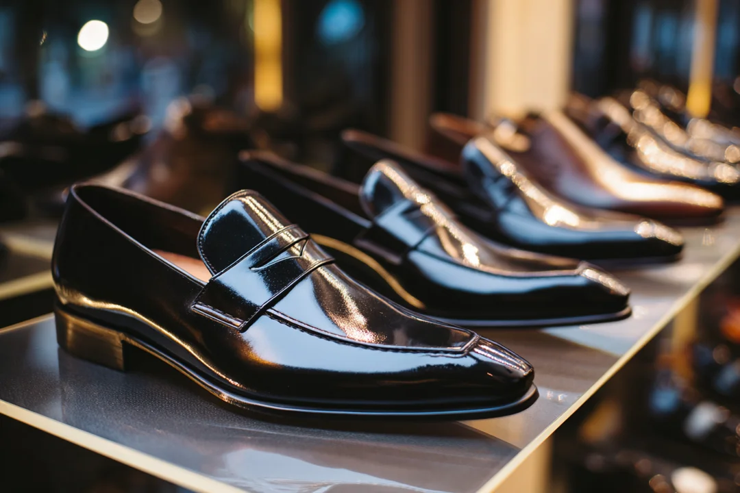 Men's loafers on display in a shoe store | Source: Midjourney