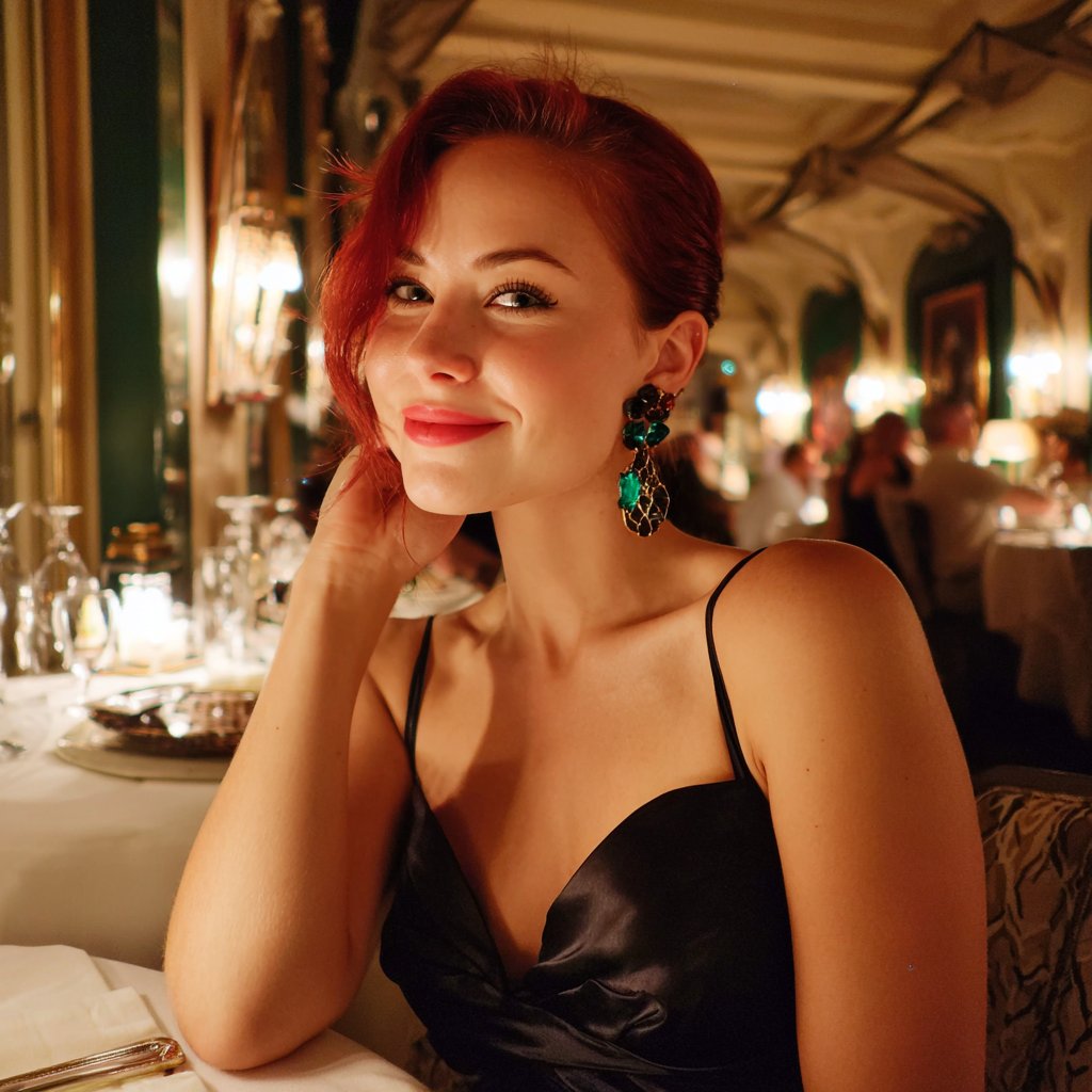 An amused woman wearing a black dress | Source: Midjourney