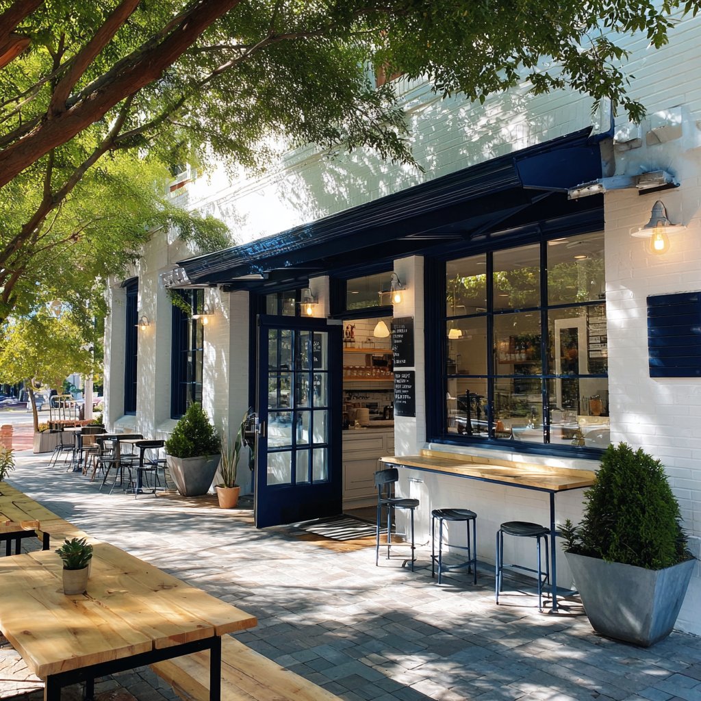 The exterior of a coffee shop | Source: Midjourney