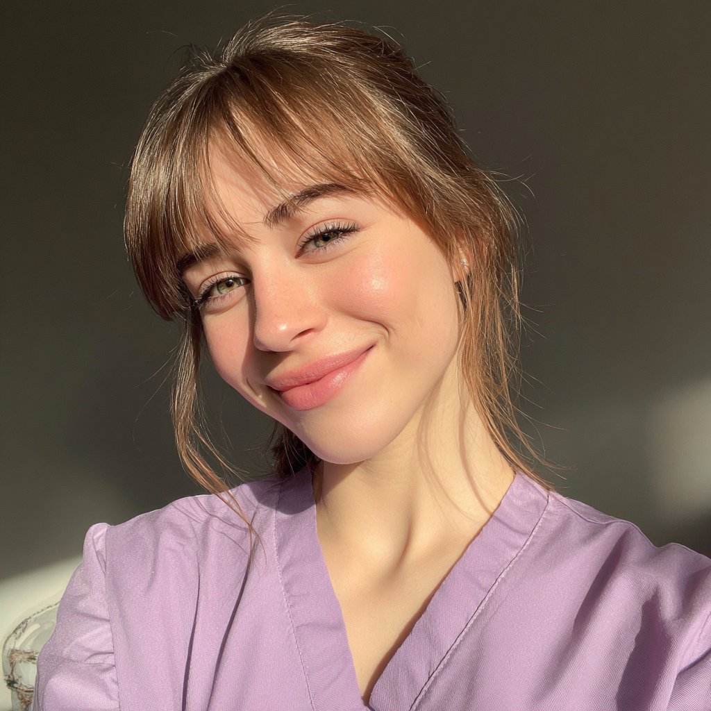 A young woman wearing lilac scrubs | Source: Midjourney