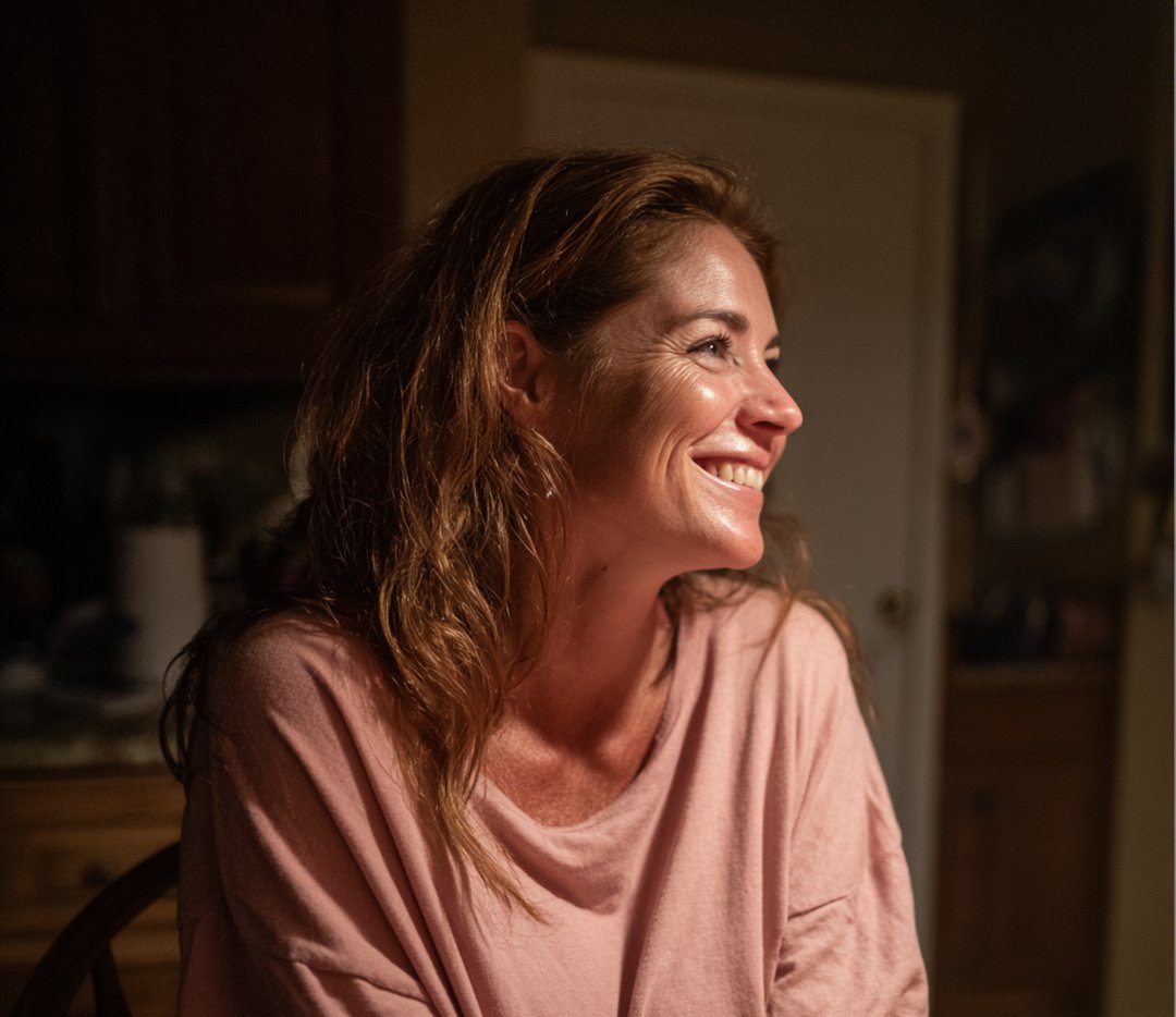 A woman sitting at a kitchen table | Source: Midjourney