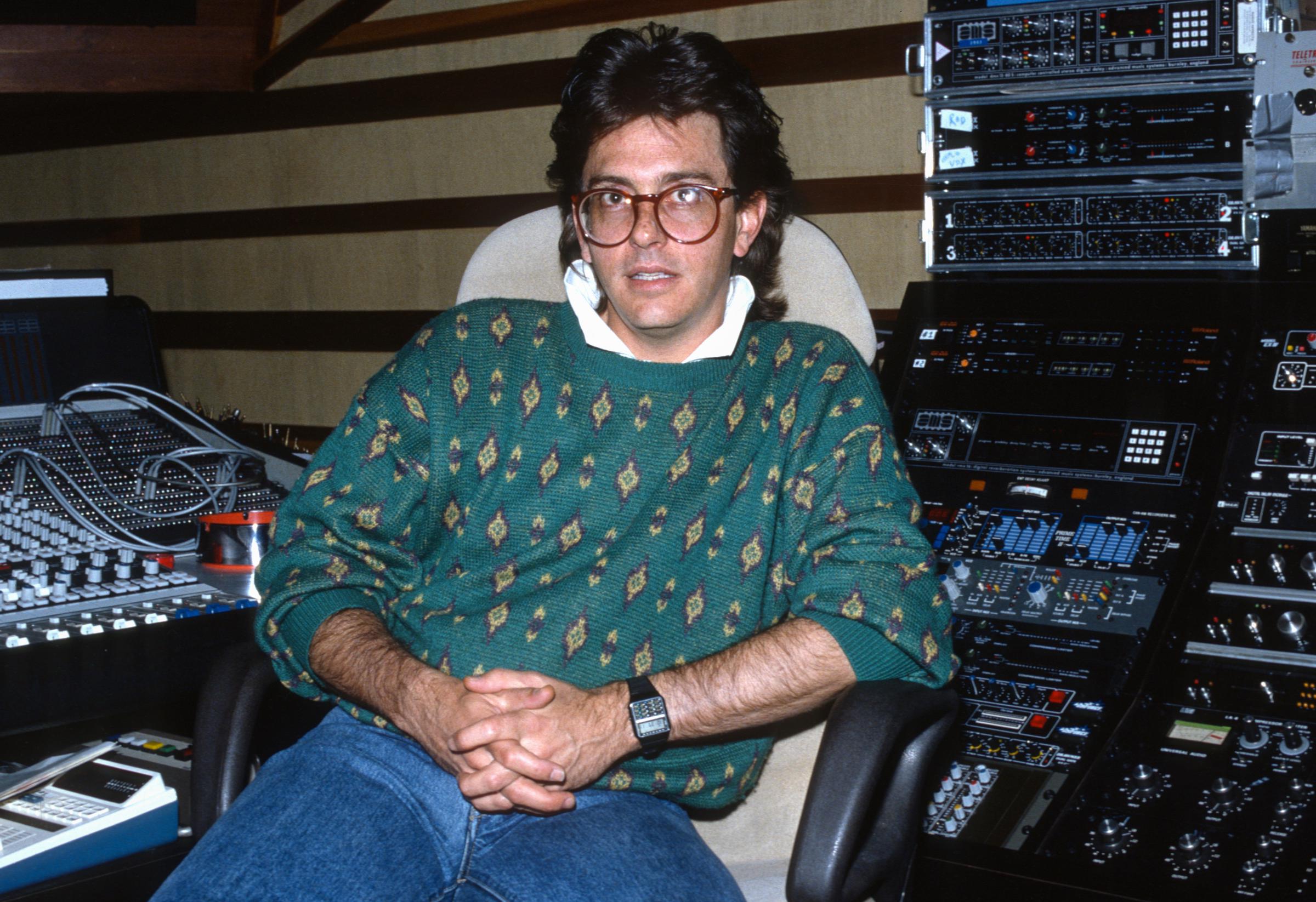 John Hughes poses in studio during the mixing of