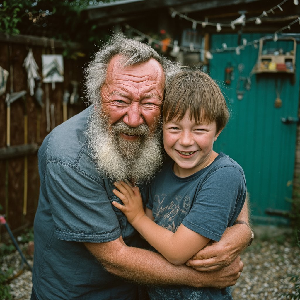 A happy man hugging a boy | Source: Midjourney