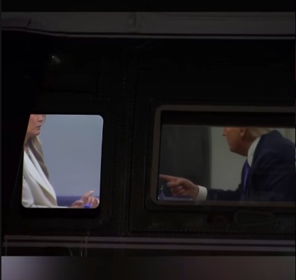 Donald Trump pointing a finger in Melania Trump's direction, posted on September 24, 2025. | Source: TikTok/@skynewsarabia
