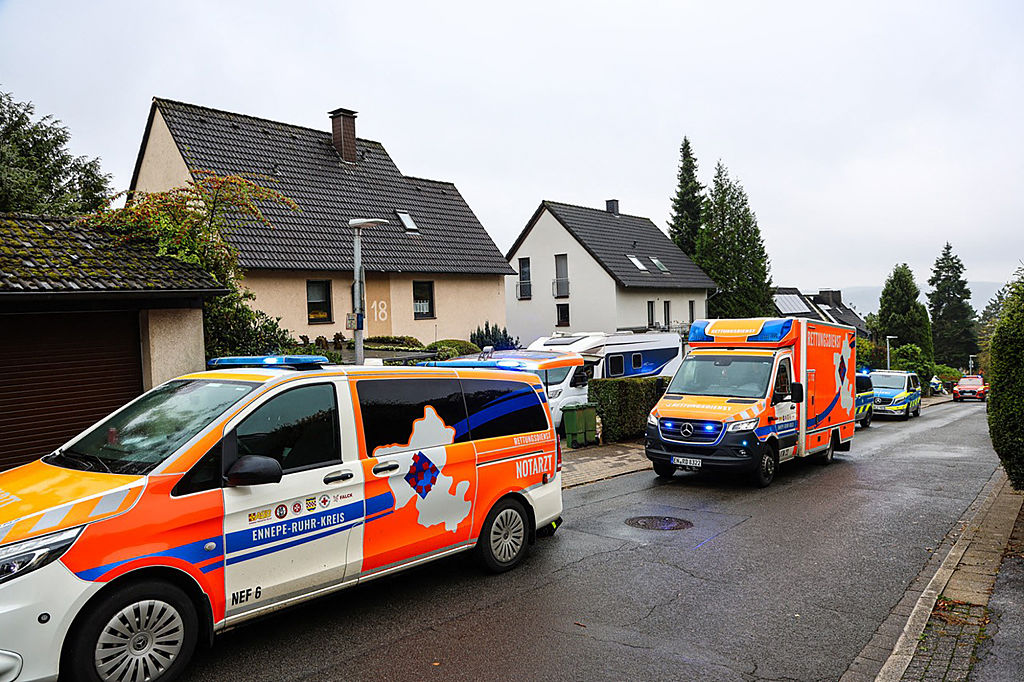 Ambulances are seen near the site where Iris Stalzer, the newly elected mayor of Herdecke, was seriously injured in a knife attack, in Herdecke, western Germany, October 7, 2025 | Source: Getty Images