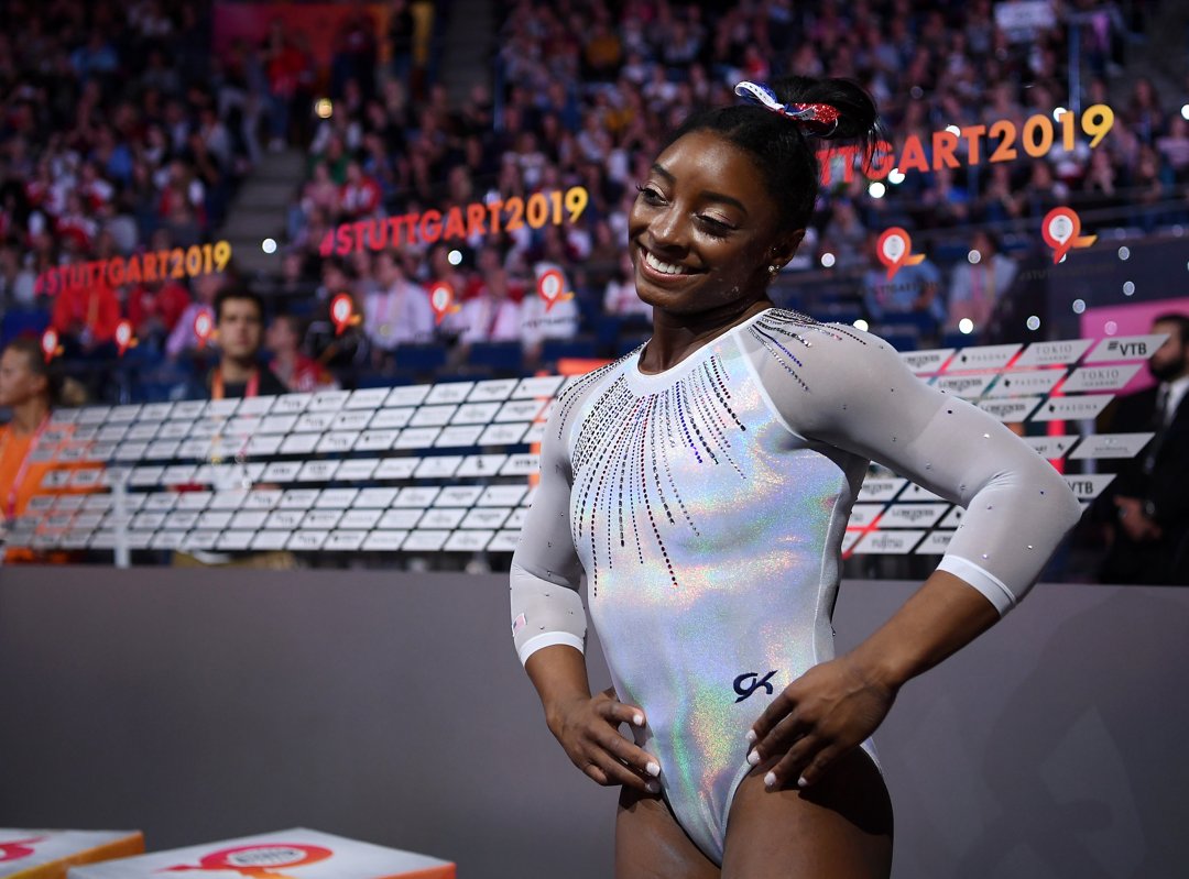 Simone Biles looks on during the Women's All-Around Final on Day 7 of FIG Artistic Gymnastics World Championships on October 10, 2019 | Source: Getty Images