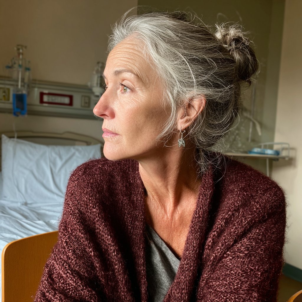 A concerned older woman | Source: Midjourney
