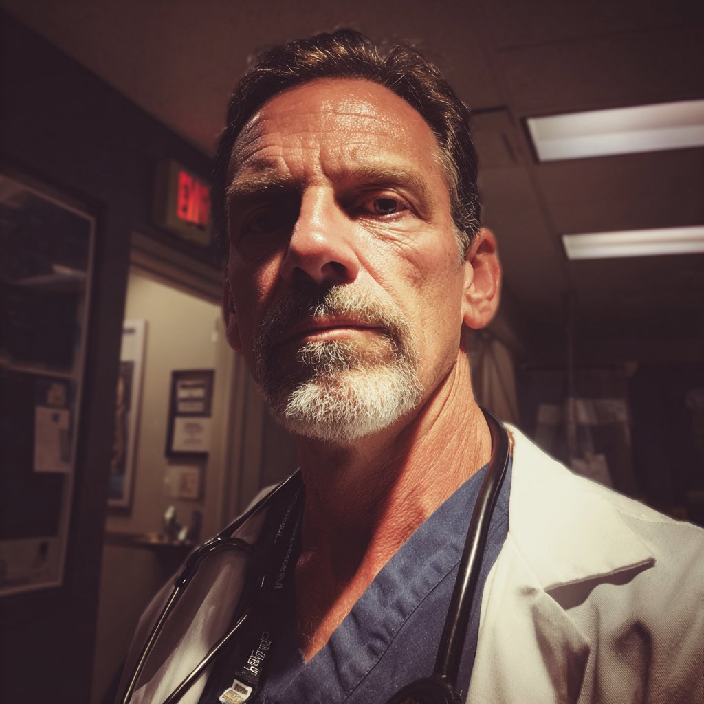A close-up of a stern doctor | Source: Midjourney