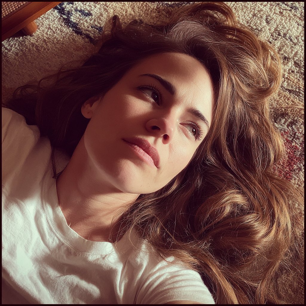 A woman lying on a living room floor | Source: Midjourney