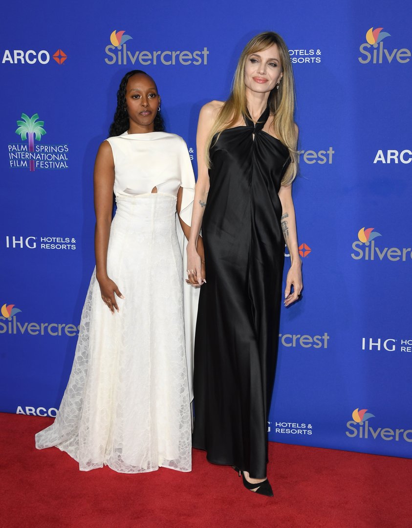 Zahara Marley Jolie, and Angelina Jolie at the 36th Annual Palm Springs International Film Festival Film Awards on January 03, 2025, in Palm Springs, California. | Source: Getty Images