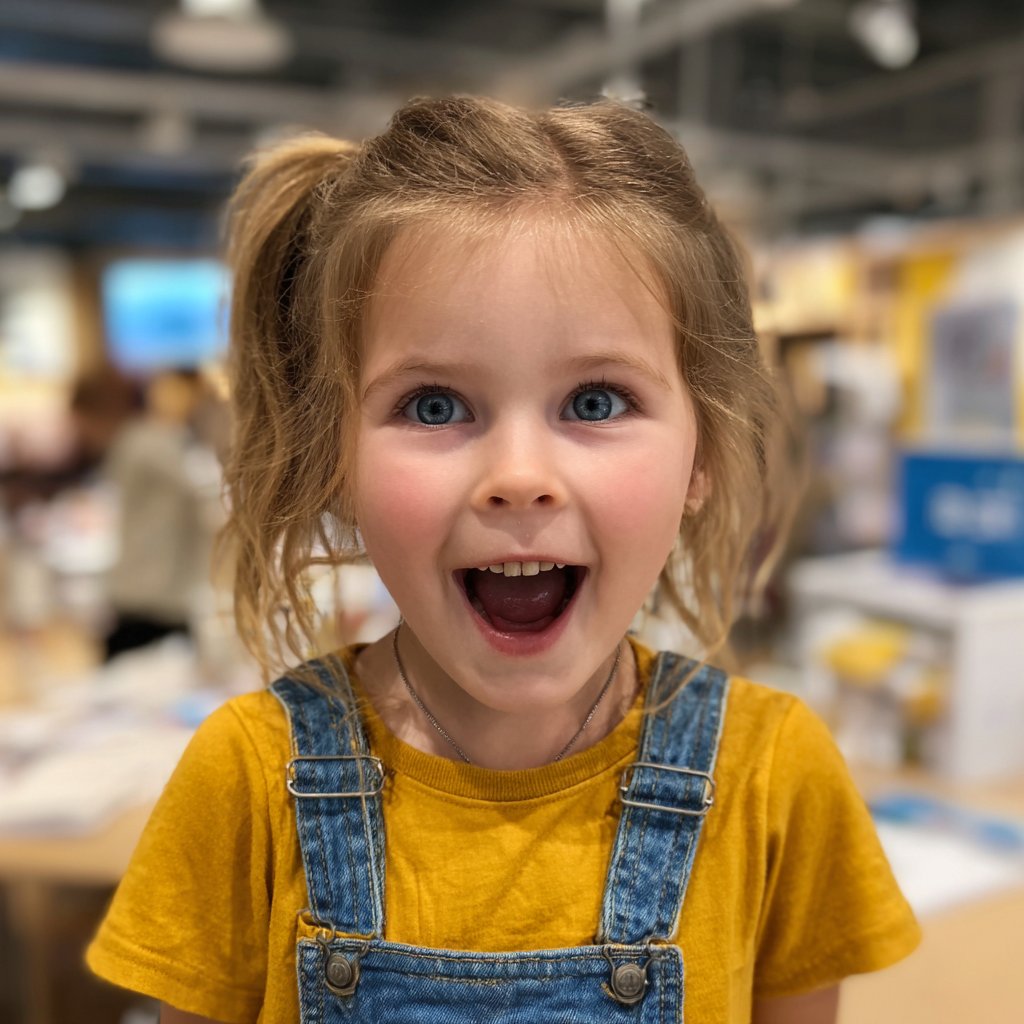 A smiling little girl in a department store | Source: Midjourney