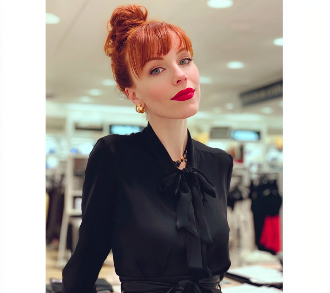 A smug woman standing in a department store | Source: Midjourney