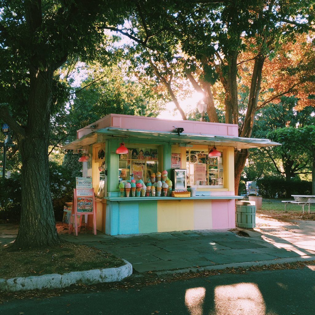 A colorful ice cream stand | Source: Midjourney